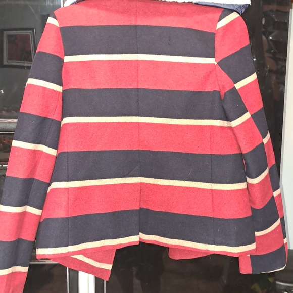 Jack by BB Dakota Women's Bold Striped Pea Coat - Red, Navy, and Cream - Picture 11 of 11